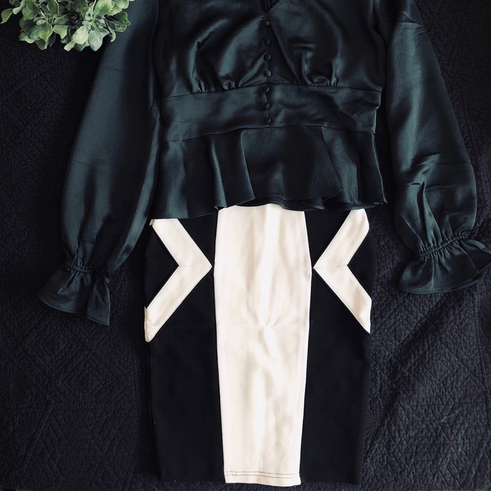 Mink Pink Black and White Pencil Skirt